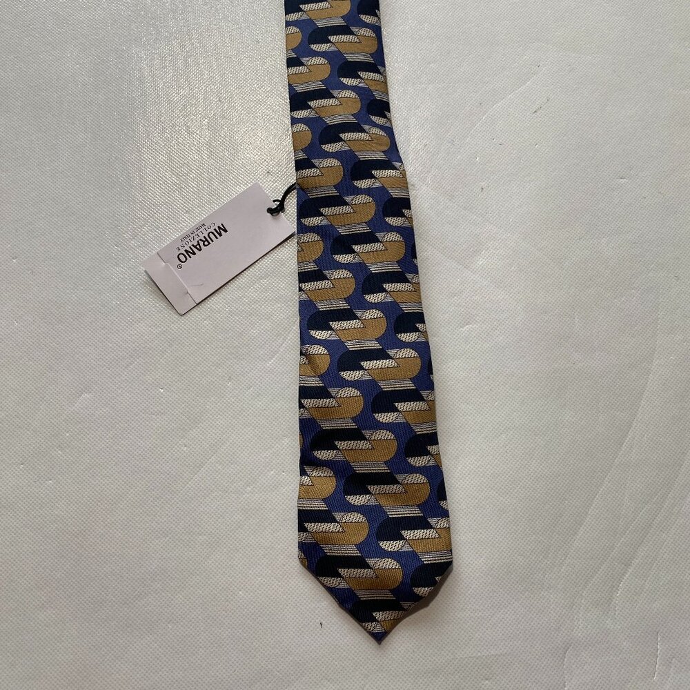 NEW- Mens Murano Collezione Neck Tie Silk Geometric Blue Black MSRP: $80 - A32
